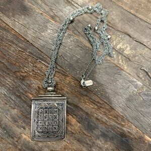 Crochet beaded silver necklace, antique silver pendant